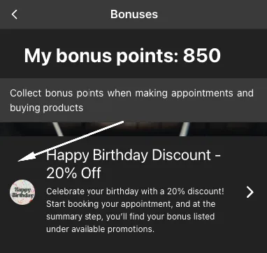Selecionar o bônus de aniversário