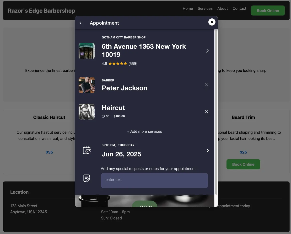 Widget de pop-up de reserva