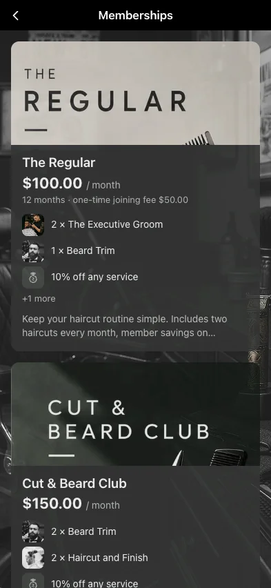 Planos de assinatura no app personalizado de uma barbearia